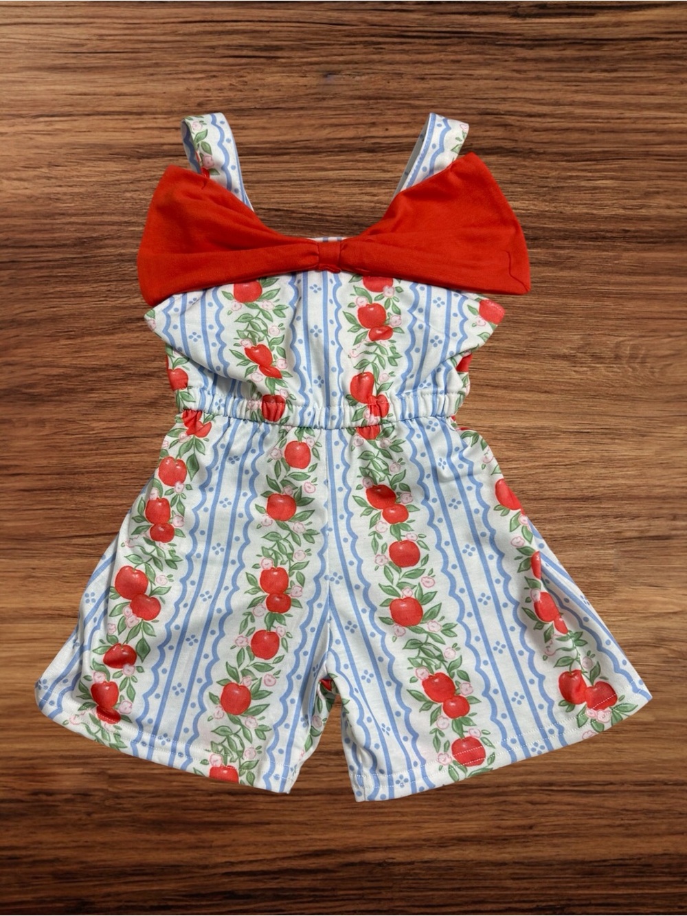 Abby & Evie Apple Striped Romper with Red Bow Size 2T NWT